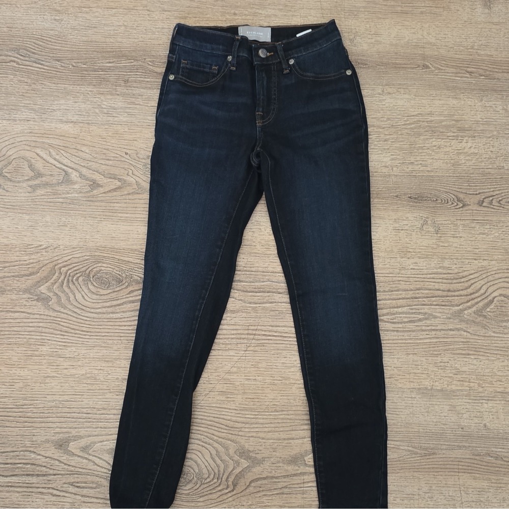 Everlane Women's Mid-Rise Skinny Jeans Dark Wash Blue Denim 5-Pocket Size 24